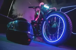 neon motorcycle with helmet