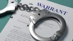 A pair of handcuffs sits atop a warrant document. Find out what it means to have active bench warrants from a Los Angeles criminal defense lawyer.