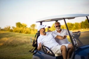 Two friends are hanging out on the course before getting a DUI while driving a golf cart in California. 