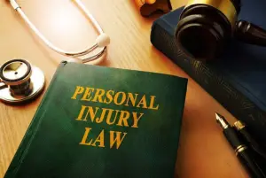 Personal injury law book on a table.