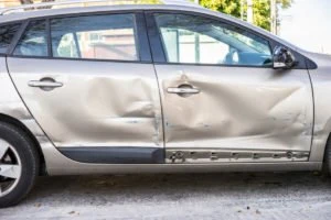 An SUV with its side damaged