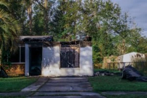 A ruined house after a fire.