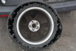 A shredded car tire