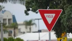 A red and white yield sign.