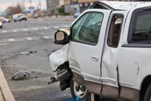 A truck that’s been damaged after an accident.