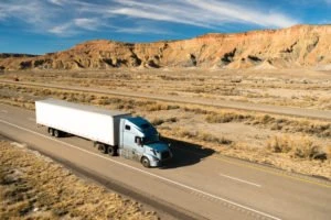 18-wheeler driving in the desert