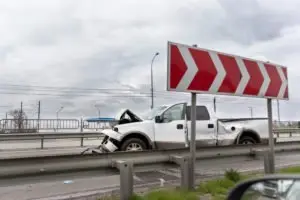 pick-up truck in an accident on the highway