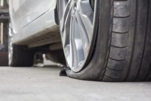 close-up of blown-out tire