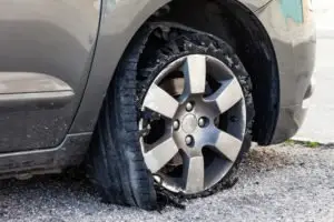 close-up of flat tire