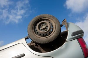 close-up of rolled over car tire