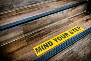 mind your step sticker on stairs