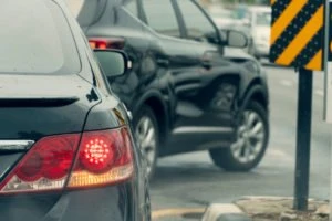 smashed cars after a turn accident