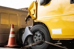 smashed yellow truck