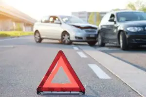 safety cone warns drivers of a collision