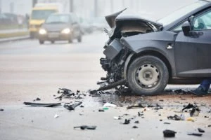 smashed car after a hit and run accident