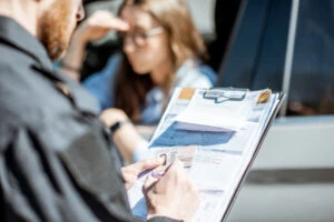 woman receives ticket