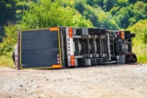 Truck on its side