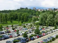 aerial view of a parking lot
