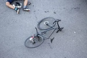 bike lying in road after crash