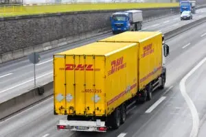 DHL truck on the road