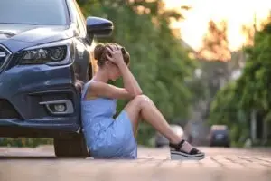woman upset after head-on crash