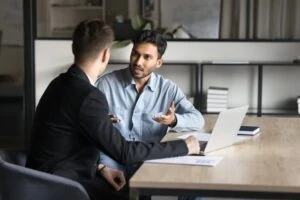 indian lawyer talking to client