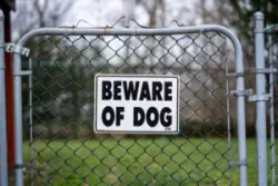 A beware of dog sign on a porch