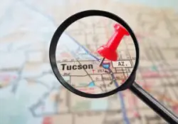 Closeup of tucson az on map with pin