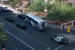 Overhead view of car and bus accident